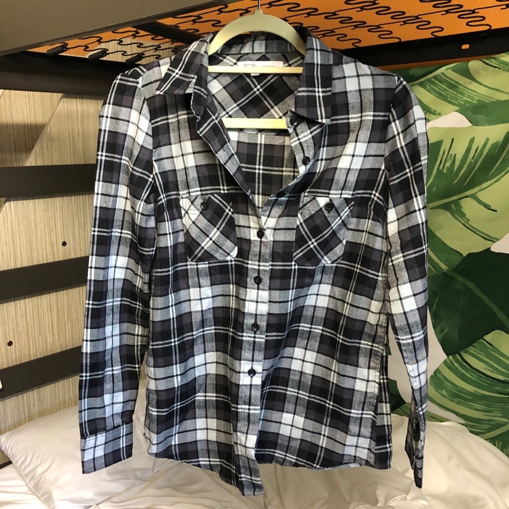BCBGeneration black + white plaid flannel shirt